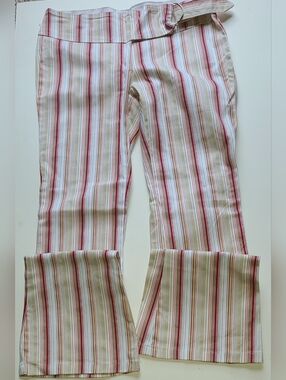Women's Curvy Tall White/Red/Tan Wide Leg Striped Size ~8 Professional Sewn NEW